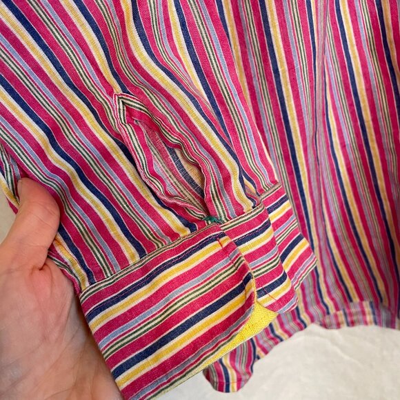 Lauren Ralph Lauren Blouse 100% Linen Multicolor Striped Long Sleeve Button Up - Picture 6 of 15